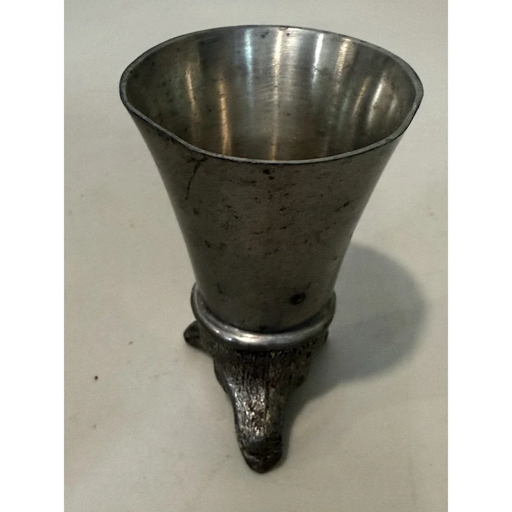 Vintage Silver Plated Fox Wolf Head‎ Stirrup Cup / Barware Shot Glass 3.5